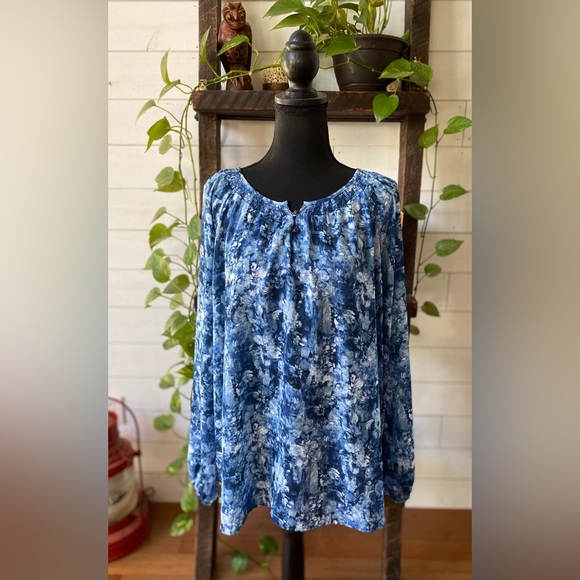 CJ. Banks: Blue Boho Peasant Style Blouse - Picture 16 of 16